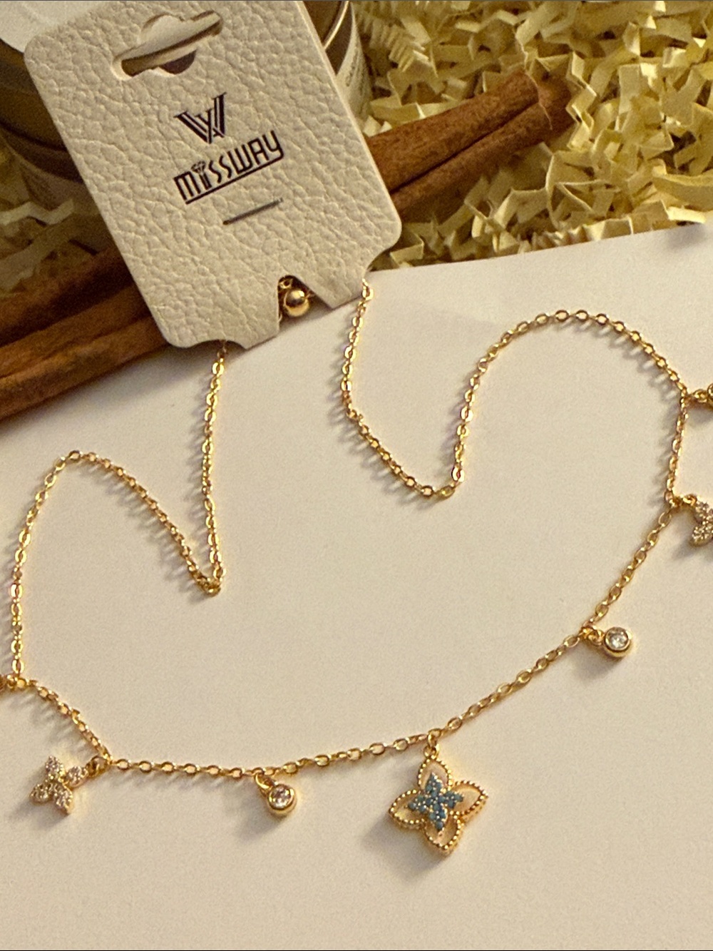 Delicate Gold Flower Drop Necklace with Crystal Accents - Picture 5 of 7
